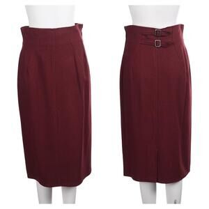 VINTAGE Randy Kemper Women Skirt Size 8 Burgundy Red Wool Blend Midi Straight